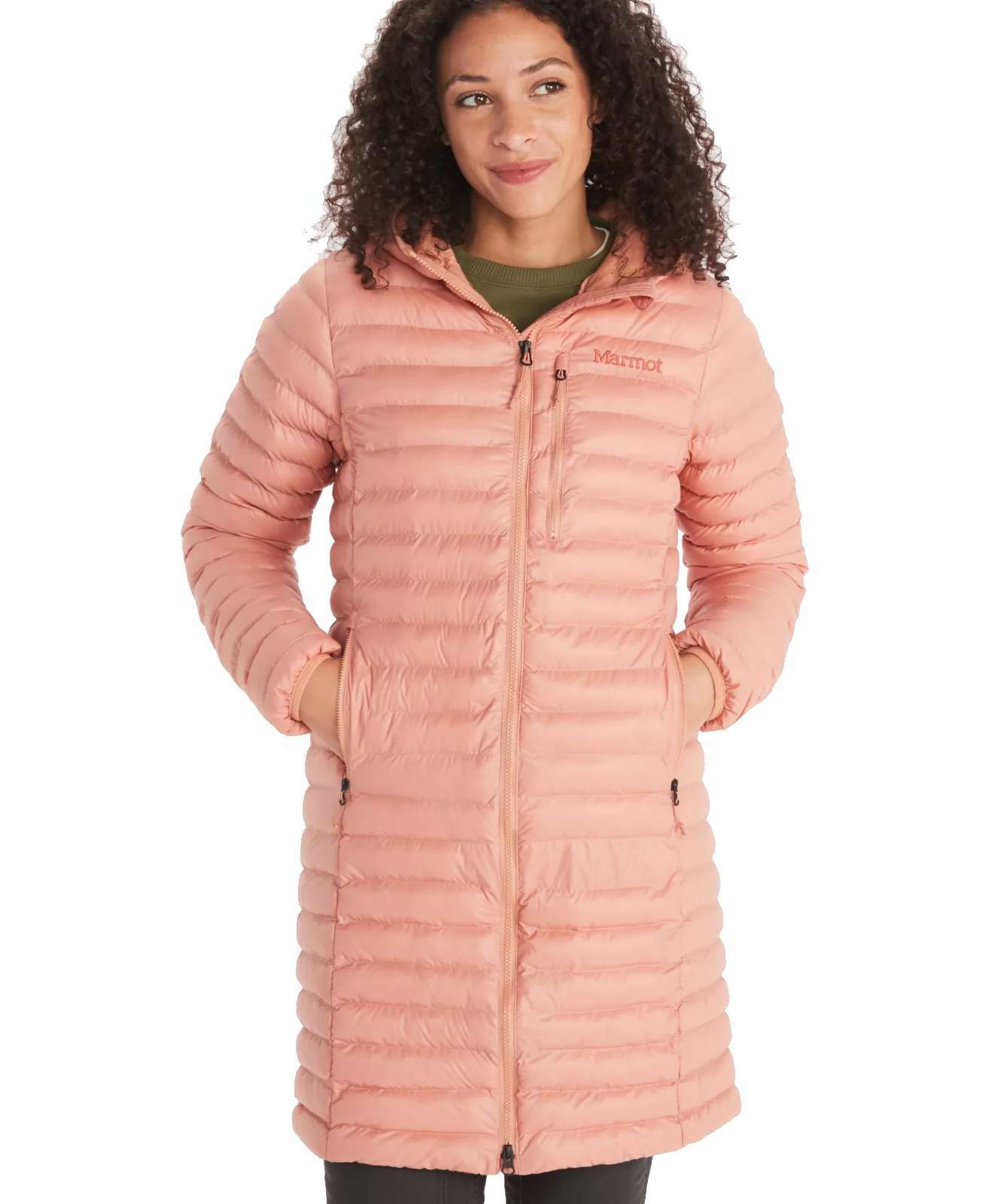 Marmot Women's Echo Featherless Long Jacket , M13215, Rose Gold Shiny