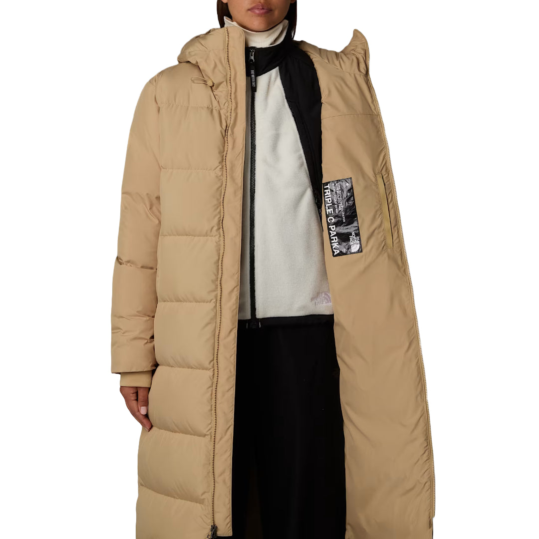 The North Face Women's Triple C Parka, long insulated winter coat with down fill, designed for warmth and style in cold weather.