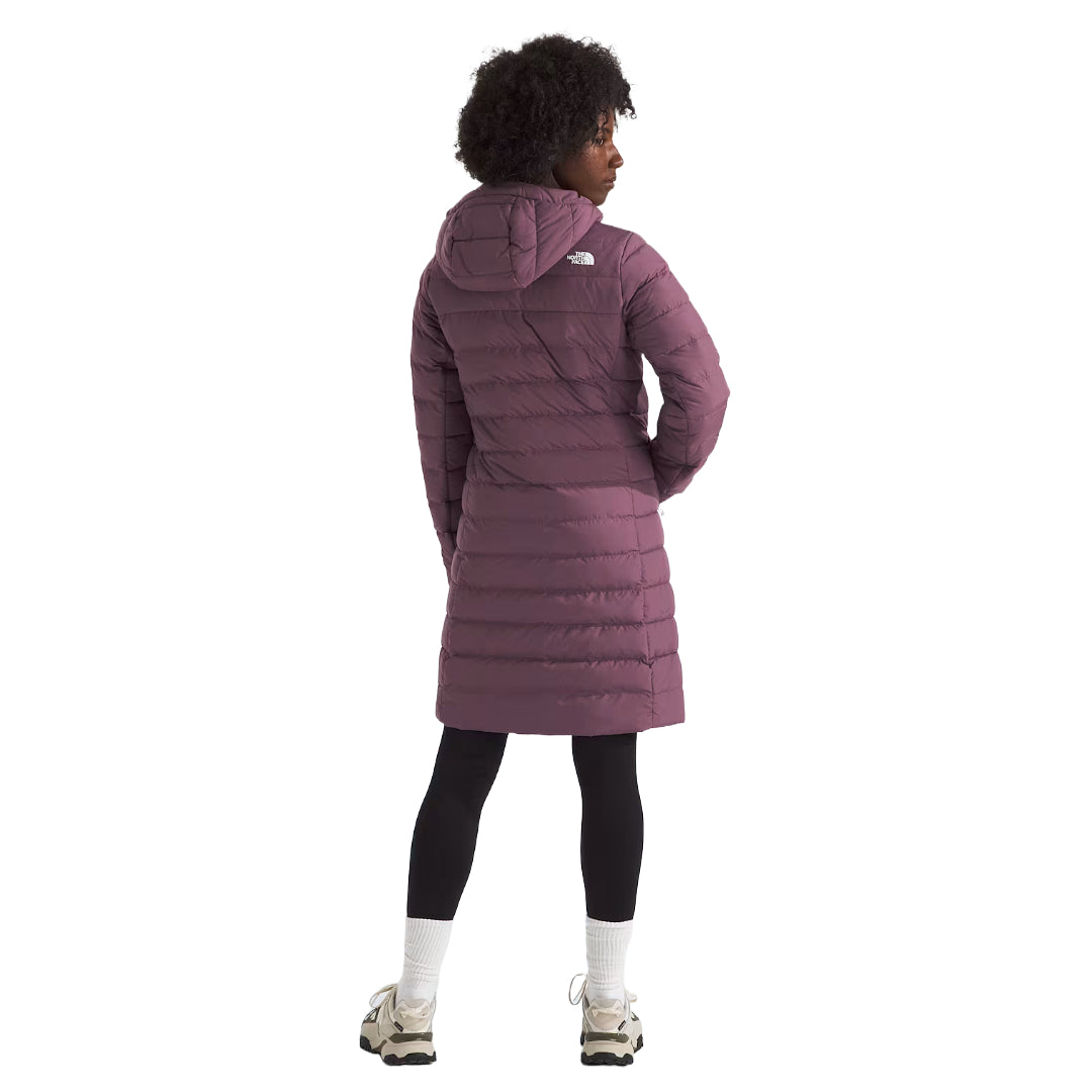 The North Face Women's Aconcagua Parka, insulated with down and synthetic fill, offering lightweight warmth and water-repellent protection