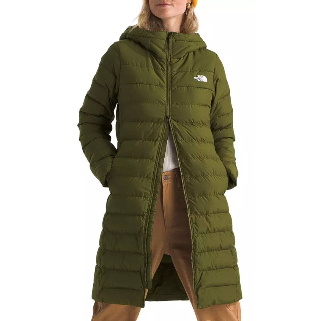 The North Face Women's Aconcagua Parka, insulated with down and synthetic fill, offering lightweight warmth and water-repellent protection