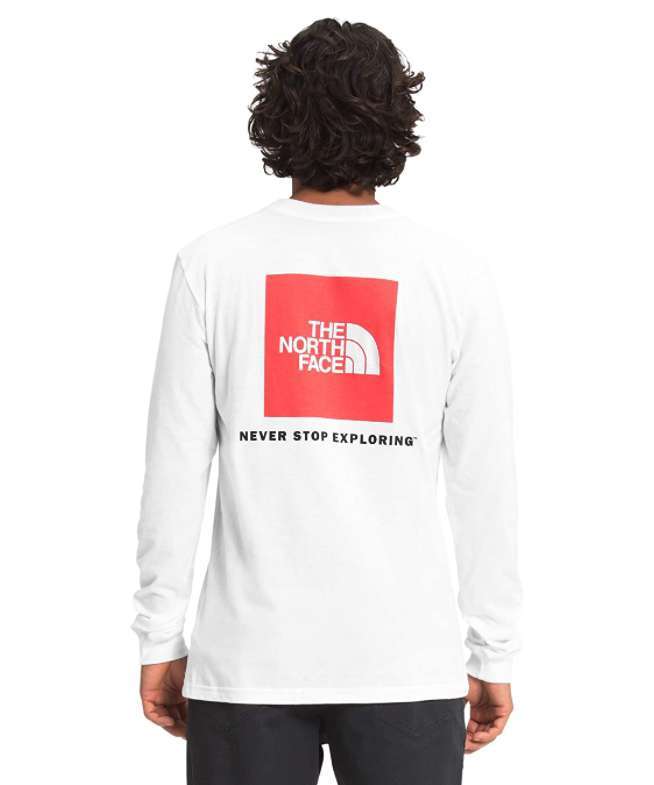 North Face Mens' Long Sleeve Box Tee #NF0A4762LB1 TNF White TNF Red