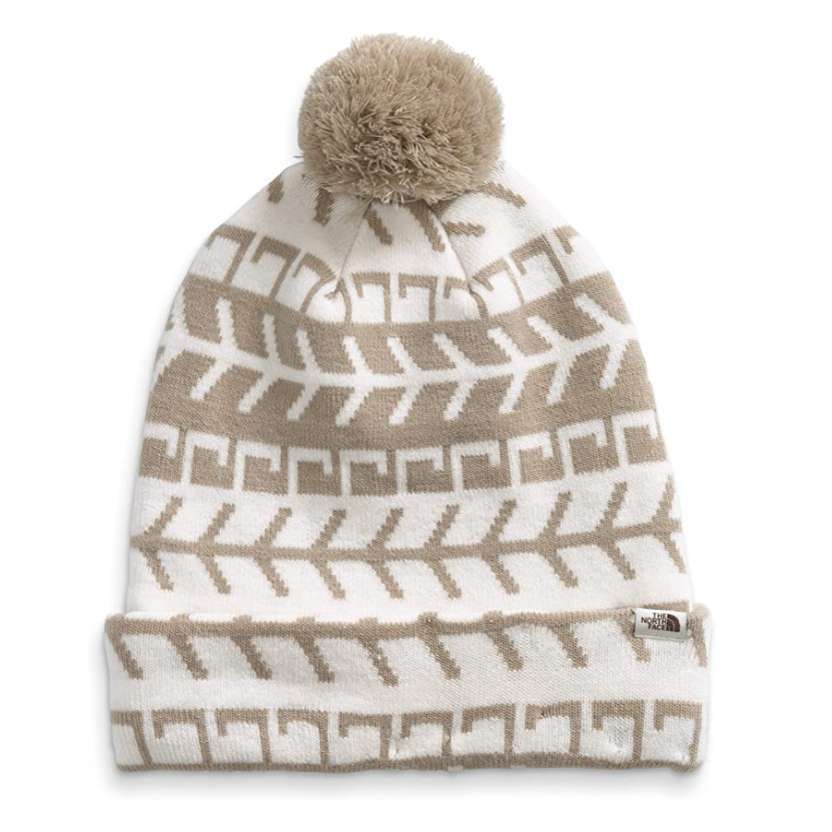 North Face Ski Tuke Pom Hat #NF0A4SIE2AU Flax Triangle Fairisle Print