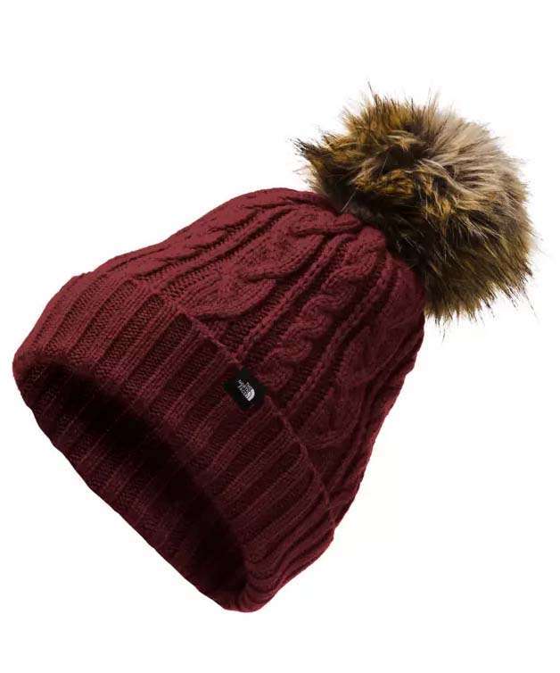 North Face Women's OH-MEGA Fur Pom Beanie #NF0A3FJMHBM DEEP GARNET RED