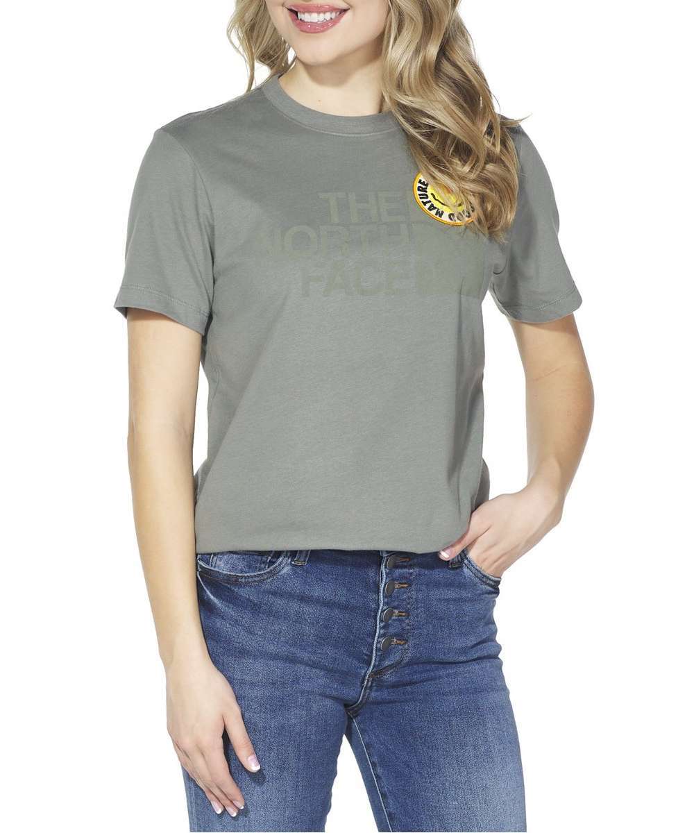 North Face Women's Short Sleeve Patches T-Shirt #NF0A5A4BWC7 Misty Jade