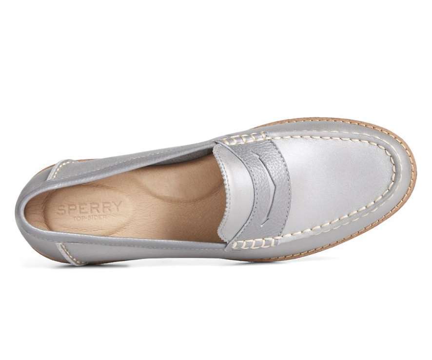 Sperry Women's Seaport Penny Pearlized Loafer STS87299 Pearl Grey