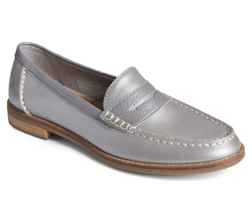 Sperry Women's Seaport Penny Pearlized Loafer STS87299 Pearl Grey