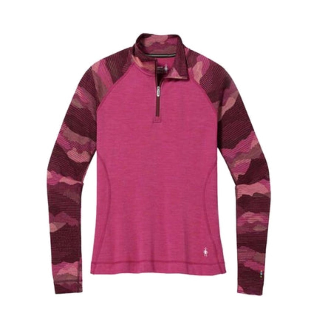 Smartwool Women's Classic Thermal Merino Base Layer Pattern 1/4 Zip - Festive Fuchsia Mountain Scape