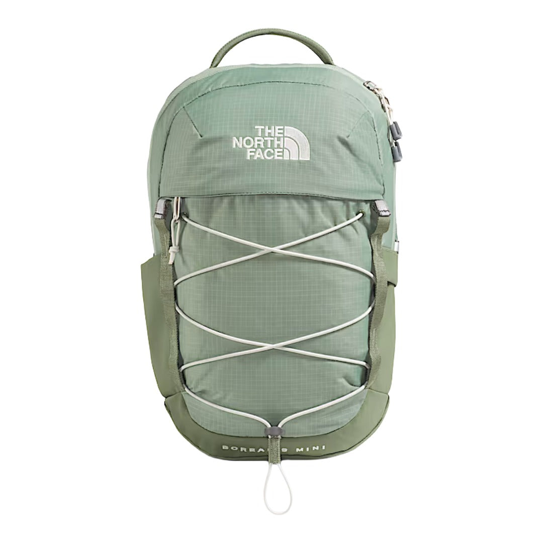 The North Face Borealis Mini Backpack in black with bungee cord detailing and compact, structured silhouette.