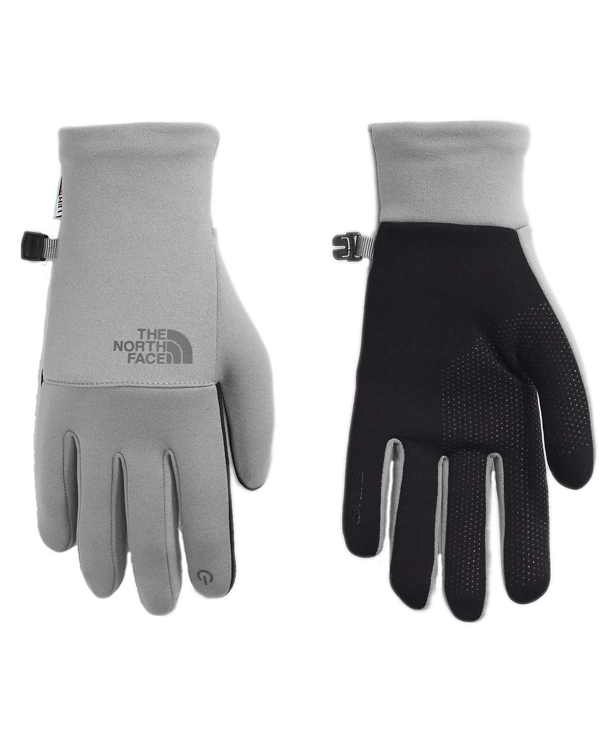 The North Face Women’s Etip Recycled Gloves featuring stretch fleece fabric, touchscreen-compatible fingertips, and silicone grip palm for everyday cold-weather use.