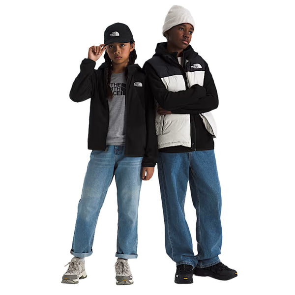 The North Face Boys’ & Girls’ Glacier Full-Zip Hoodie in blue, featuring a full zipper, hood, and front kangaroo pockets.