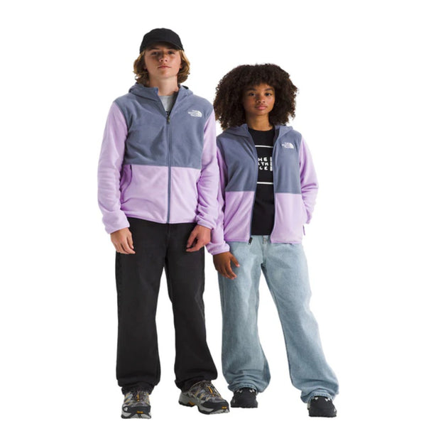 The North Face Boys’ & Girls’ Glacier Full-Zip Hoodie, featuring a full zipper, hood, and front kangaroo pockets.