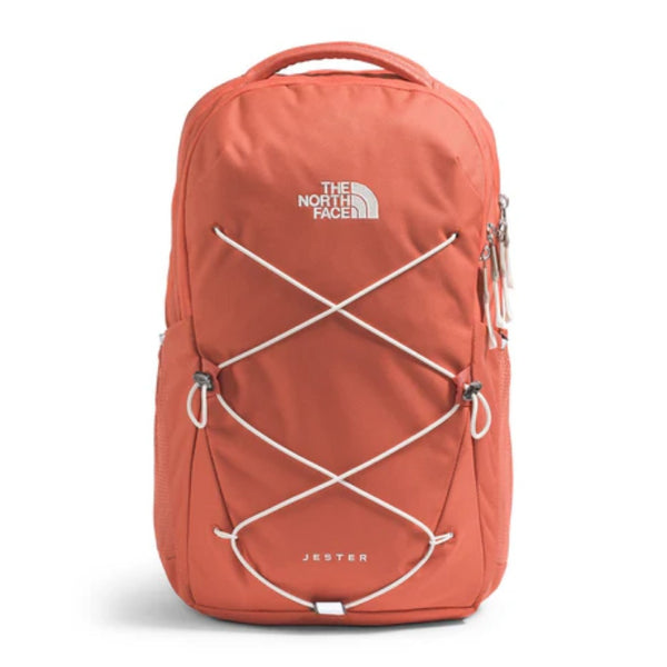 The North Face Women’s Jester Backpack in black featuring front bungee system, padded straps, and dual side pockets.