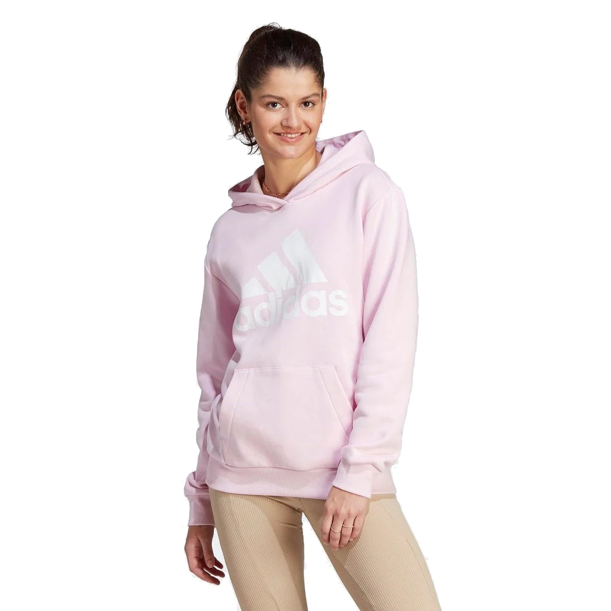 adidas Women's Essential Logo Boyfriend Pink Hoodie - Comfortable and stylish casual wear.