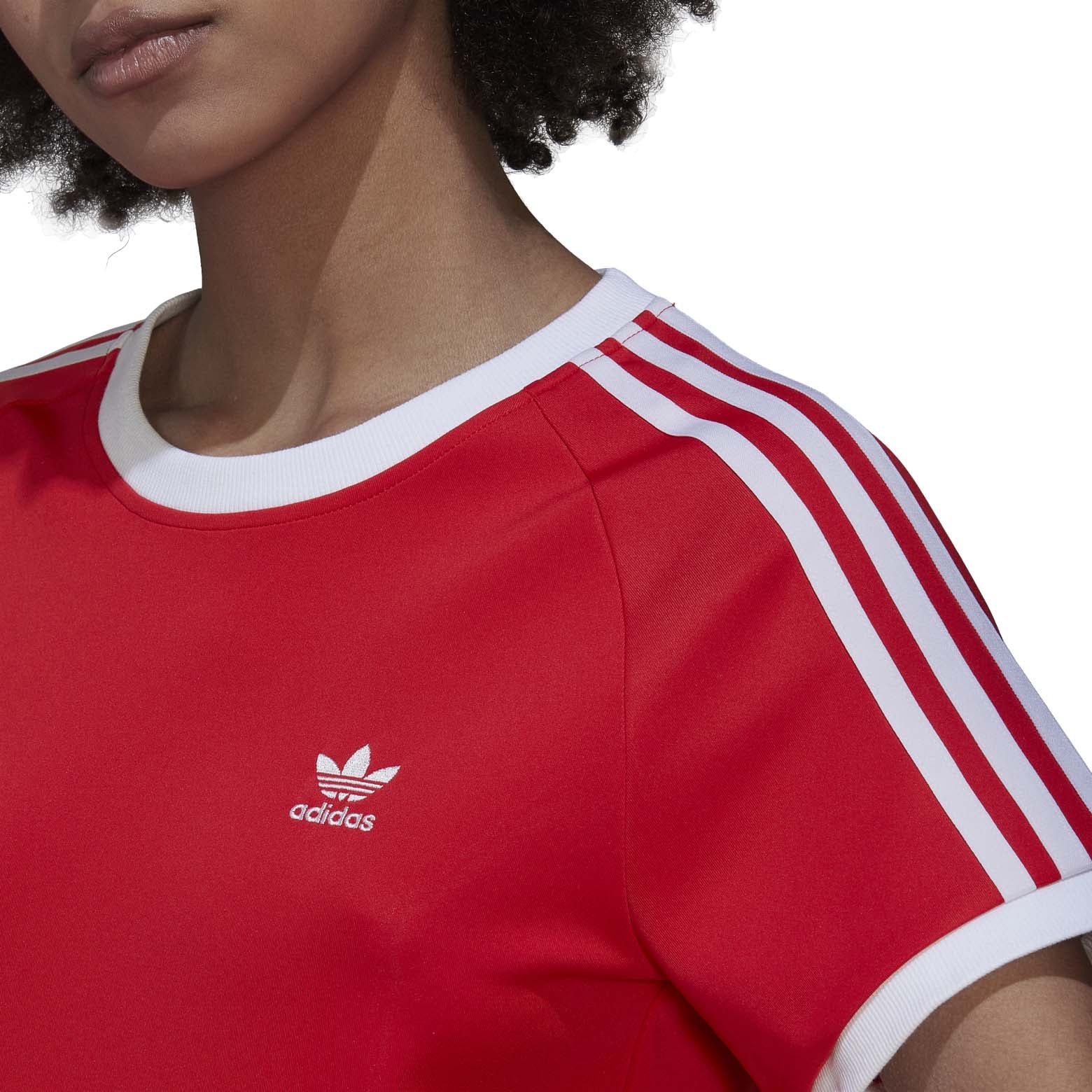 adidas Originals Women's 3 Stripes T-Shirt in black, featuring classic white stripes on the sleeves and a slim fit for a sporty, stylish look.