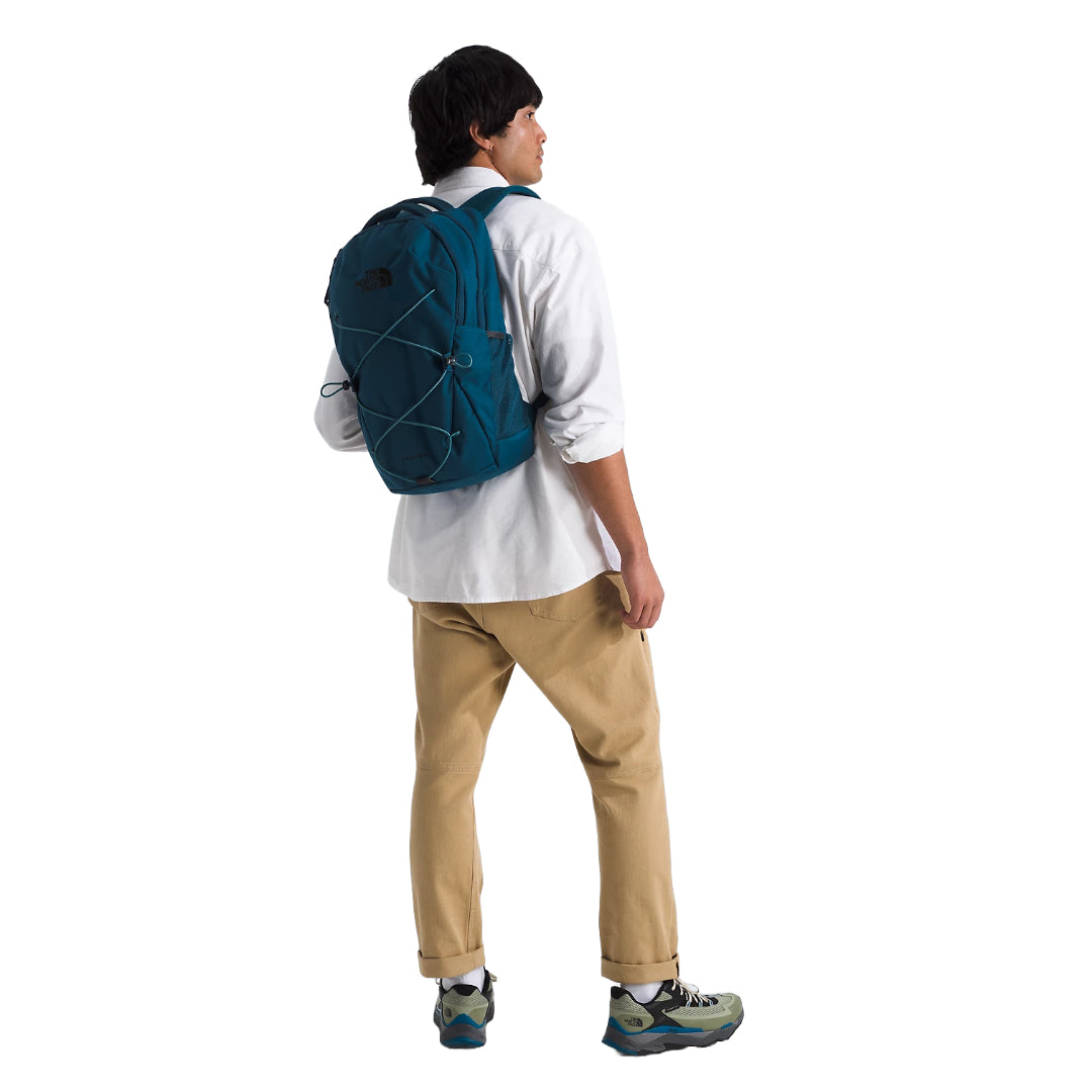 The North Face Jester Backpack featuring a spacious design with multiple compartments and adjustable shoulder straps.