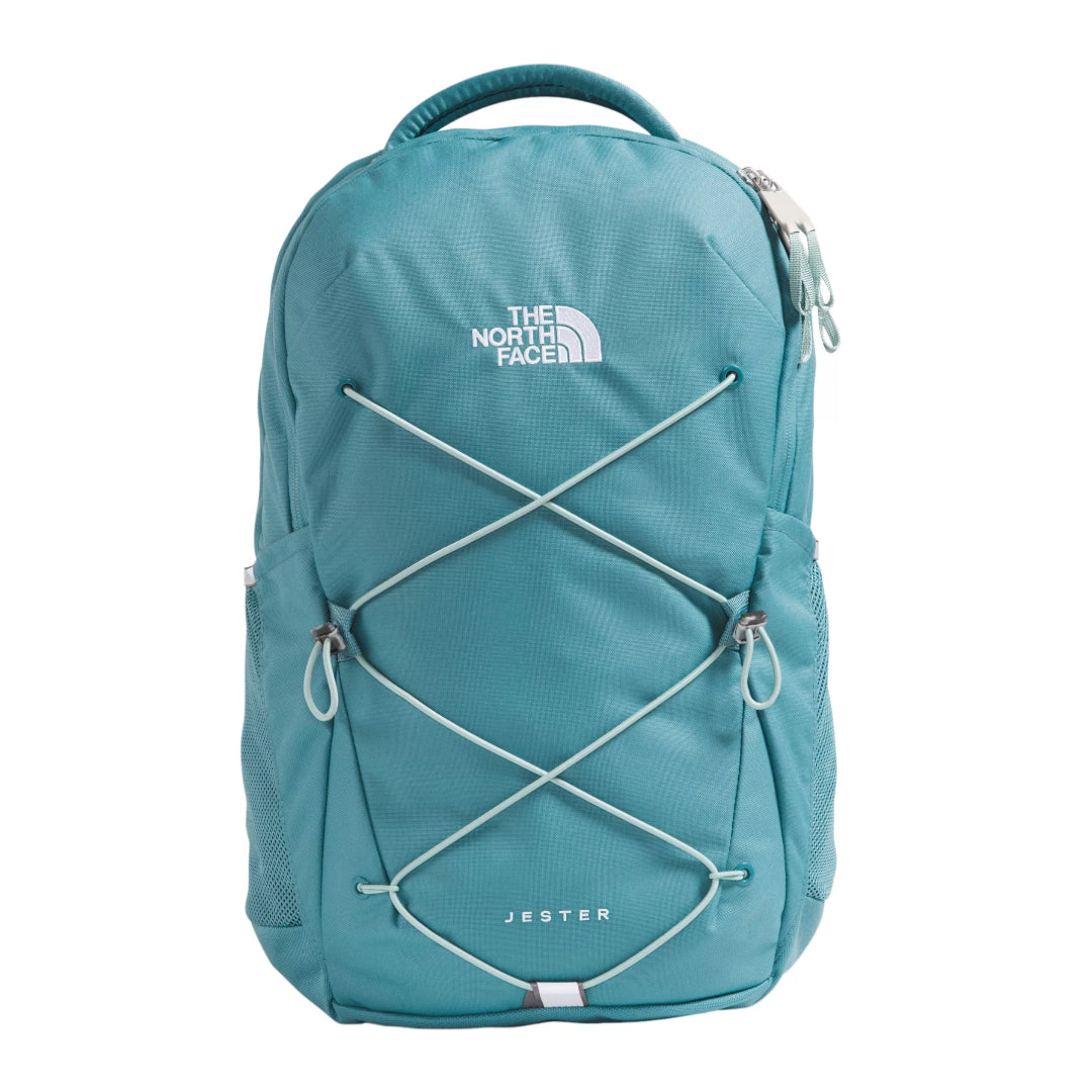 The North Face Women's Jester Backpack in black, featuring a women-specific design, spacious compartments, and adjustable shoulder straps.
