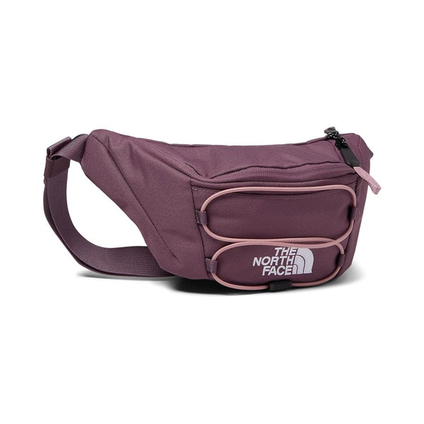 The North Face Jester Lumbar Pack in black, featuring a compact design with multiple compartments and an adjustable waist strap.