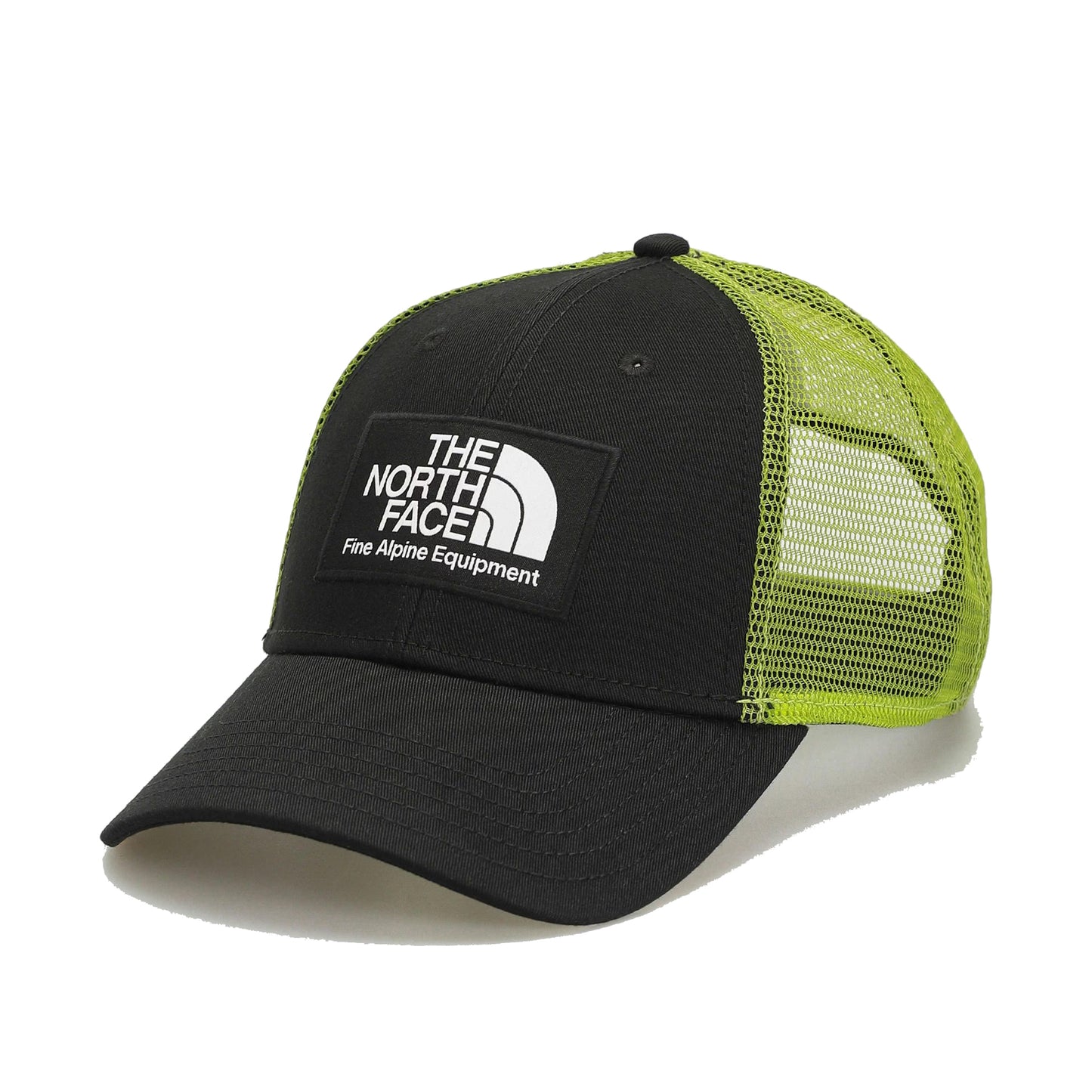 The North Face Unisex Mudder Trucker Hat - Classic trucker style with adjustable closure and breathable mesh back in Black and Granny Smith
