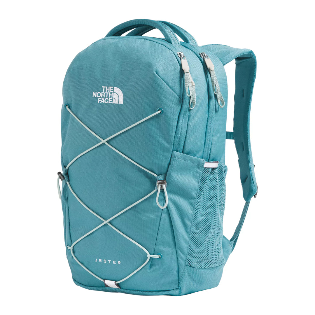 The North Face Women's Jester Backpack in black, featuring a women-specific design, spacious compartments, and adjustable shoulder straps.