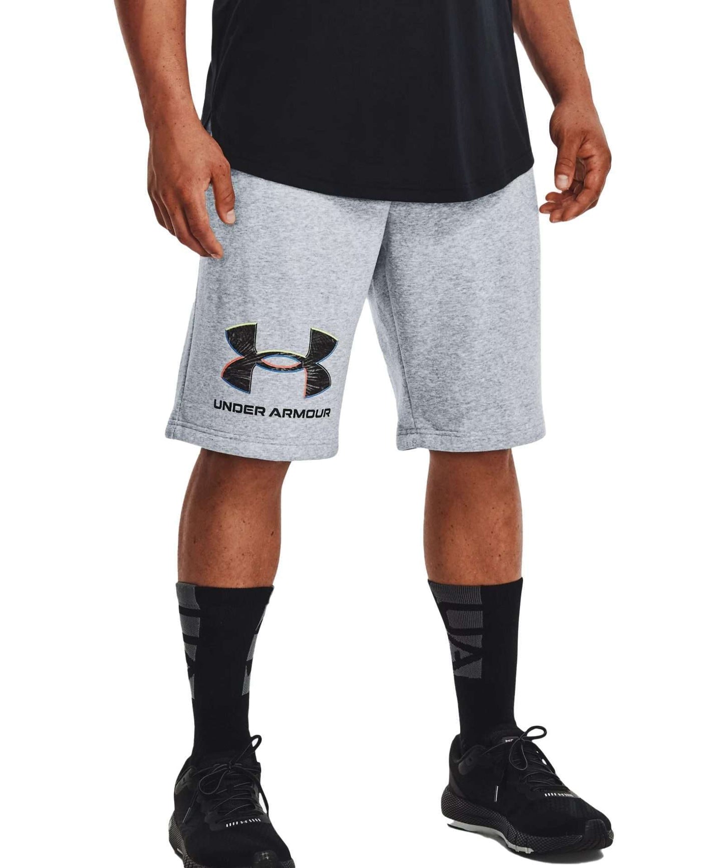 Under Armour Men's UA Rival Fleece Graphic Shorts 1370350-011 Mod Gray Light Heather / Black