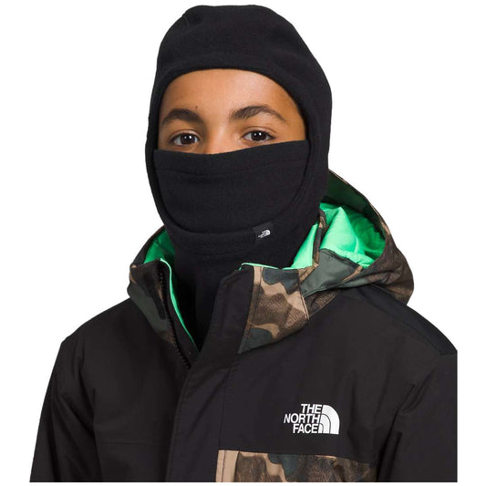 A close-up view of a North Face Kids Glacier Balaclava in vibrant colors, designed to keep children warm and protected in cold weather.
