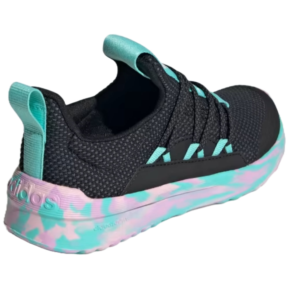 A pair of adidas Kids Lite Racer Adapt 5.0 shoes in vibrant colors with the iconic three stripes on the sides.