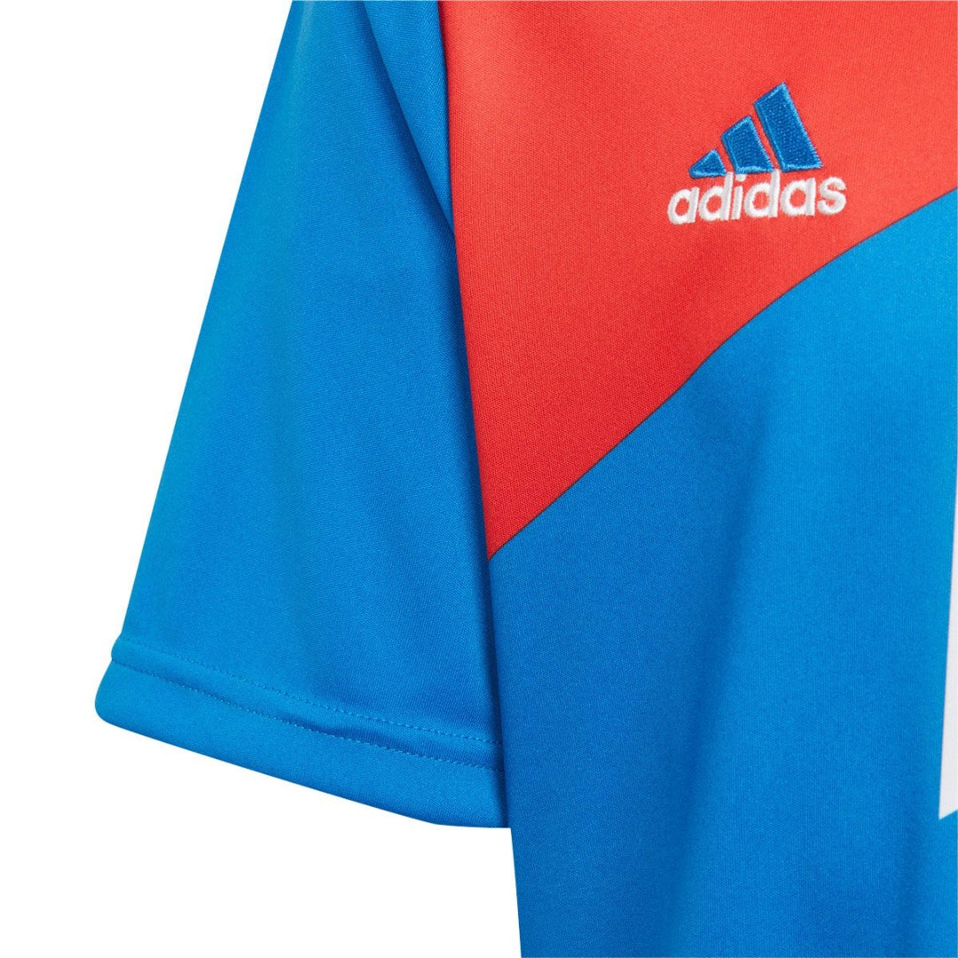 adidas Youth FC Bayern Home Jersey in red and white.