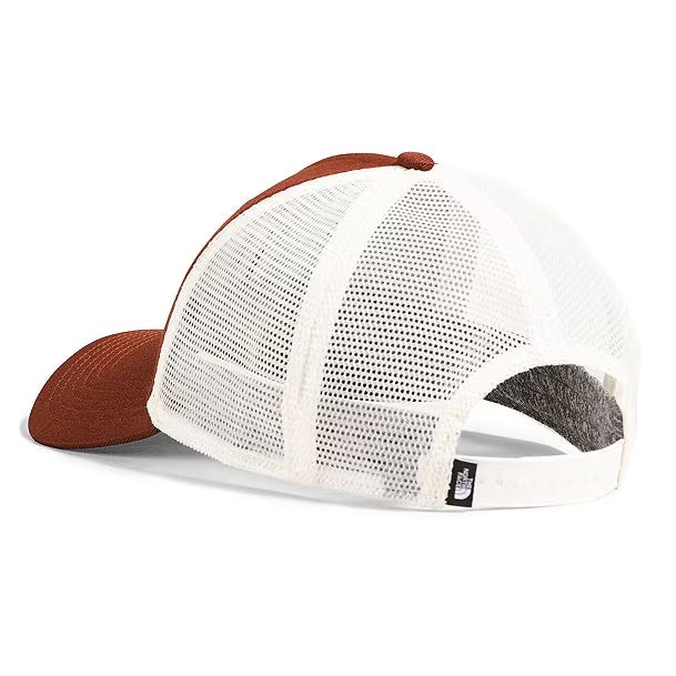 A black trucker hat with The North Face logo, perfect for outdoor enthusiasts in Brandy Brown
