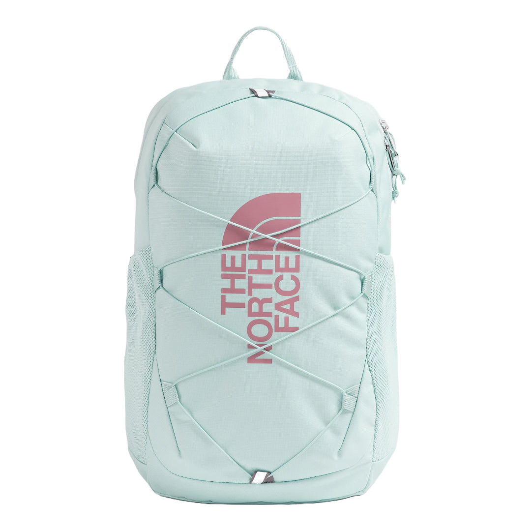The North Face Youth Court Jester Backpack in blue, featuring a fun design, spacious compartments, and adjustable shoulder straps.