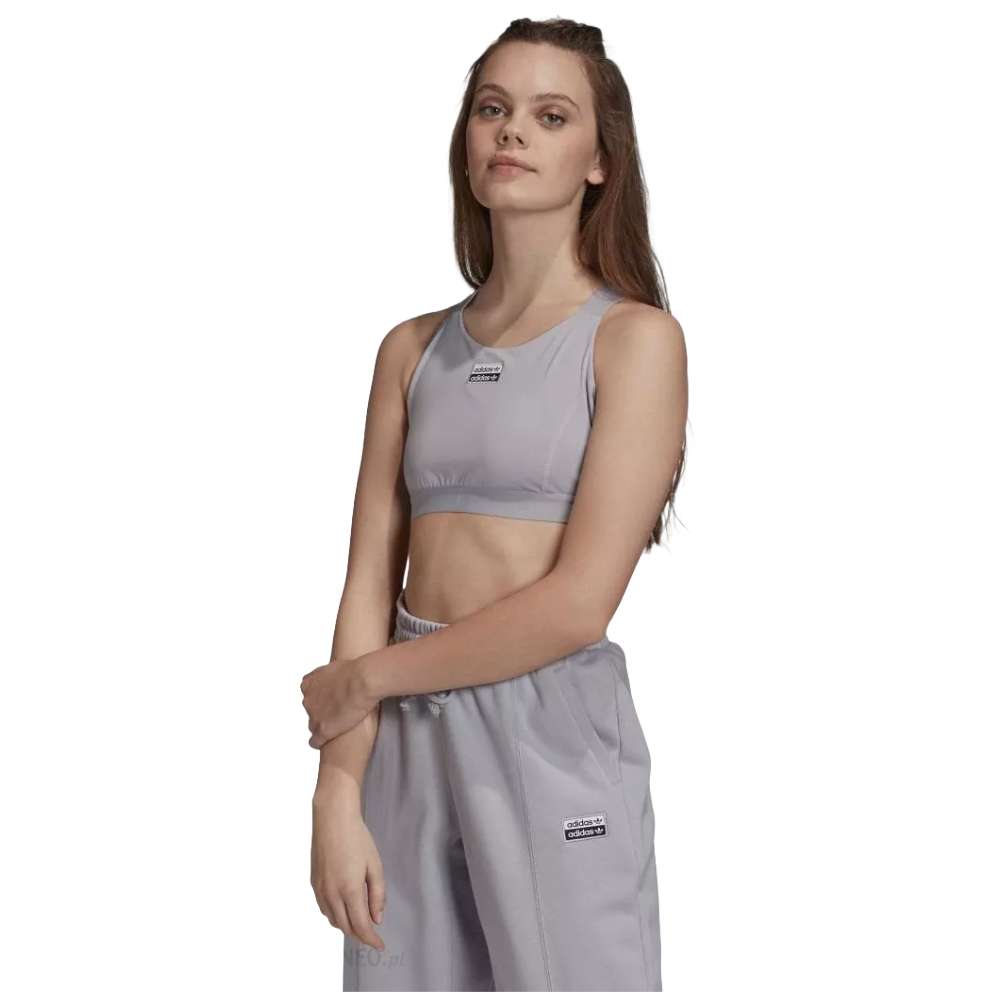 A close-up image of an adidas Originals Women's Bra Top in stylish grey.