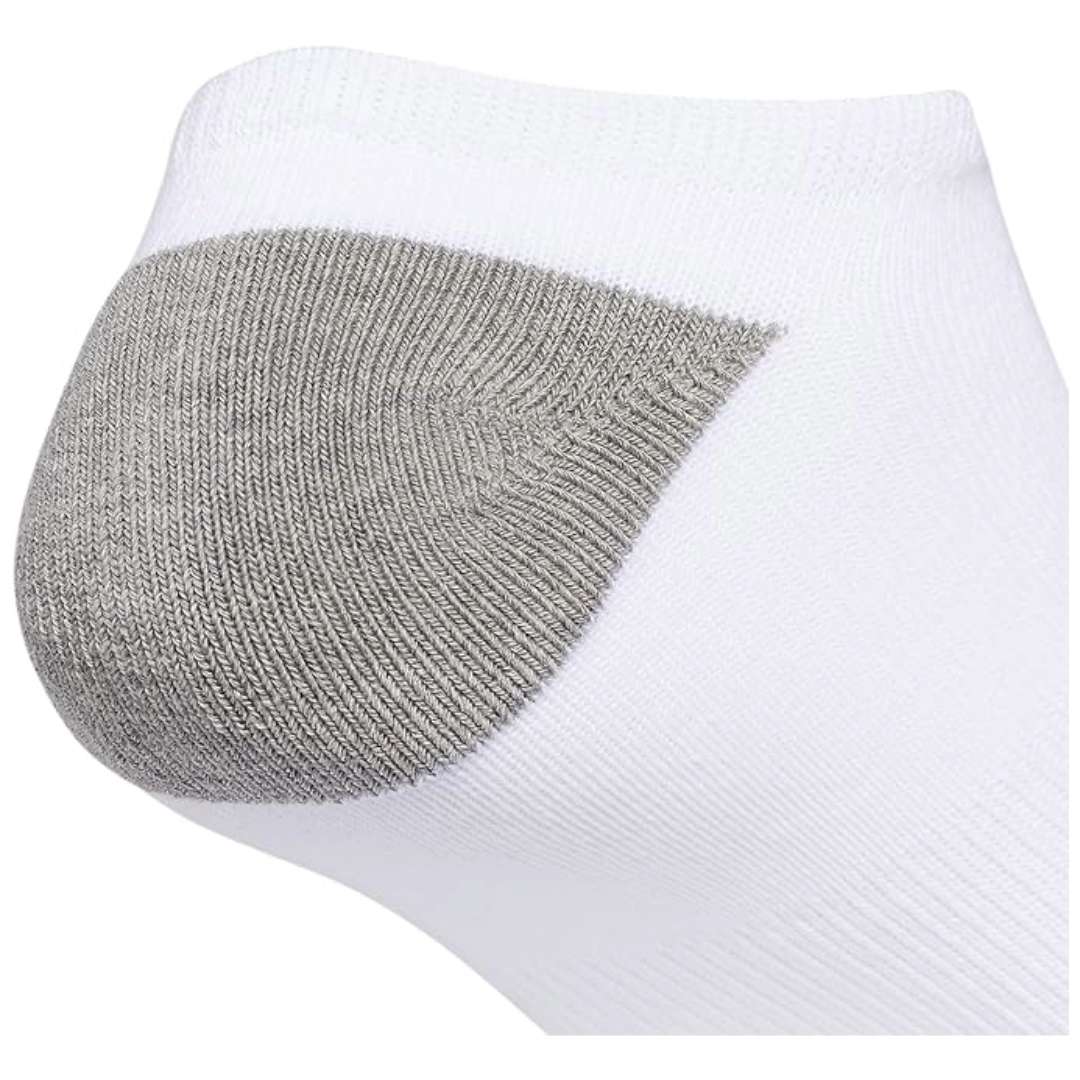 A selection of adidas Originals Men's Roller No Show Socks in white, black, and heather grey