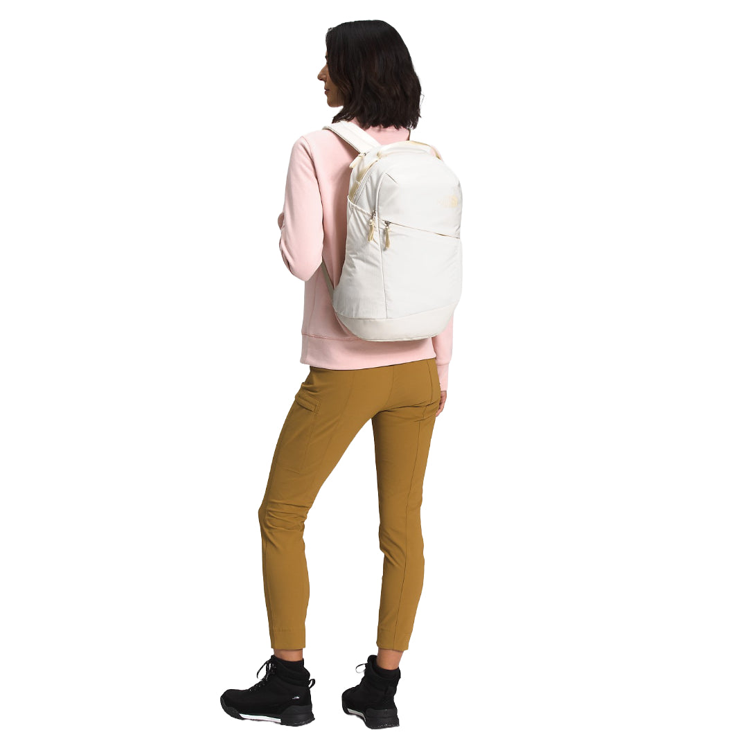 The North Face Women’s Isabella Backpack 3.0 in black, featuring a sleek design, multiple compartments, and adjustable shoulder straps.