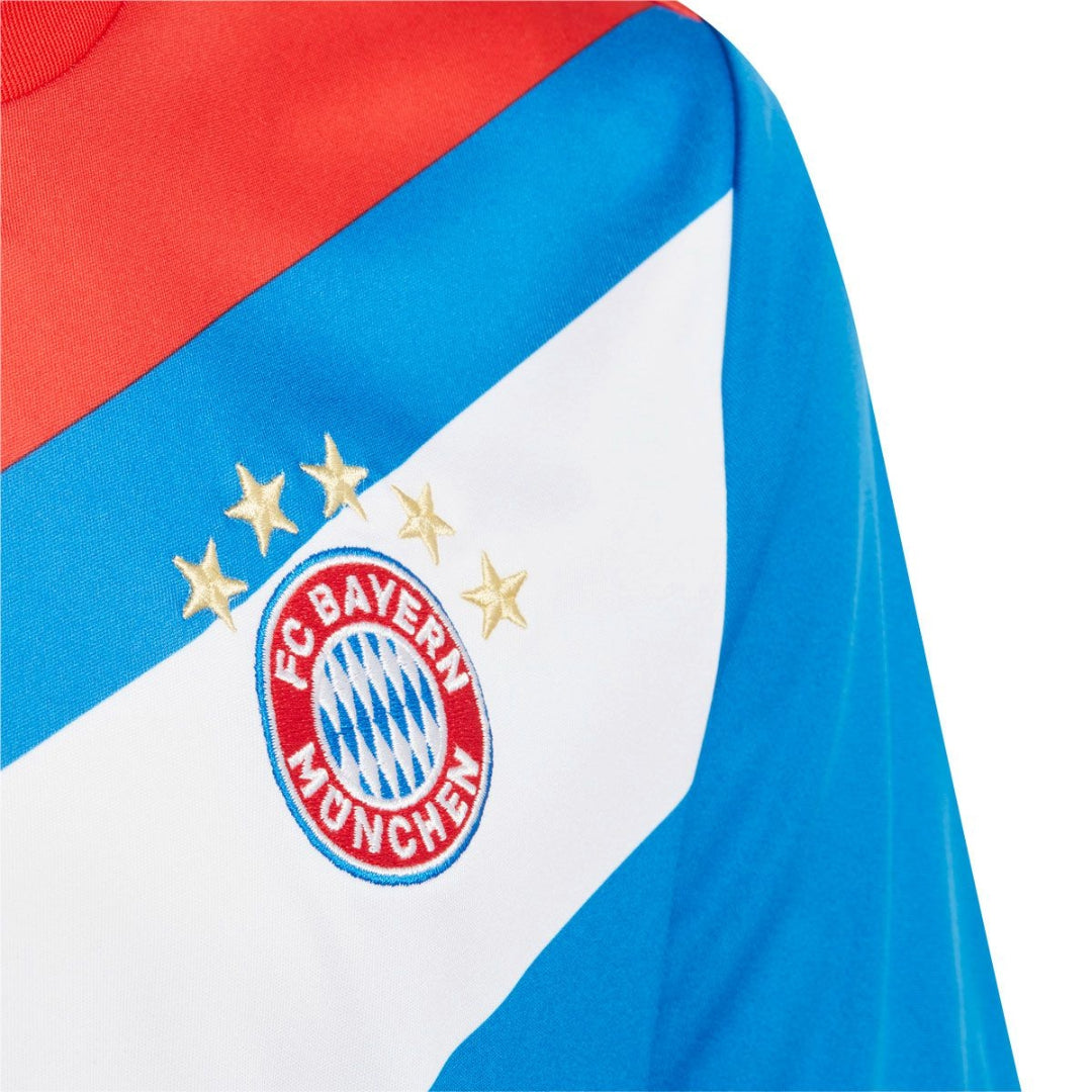 adidas Youth FC Bayern Home Jersey in red and white.