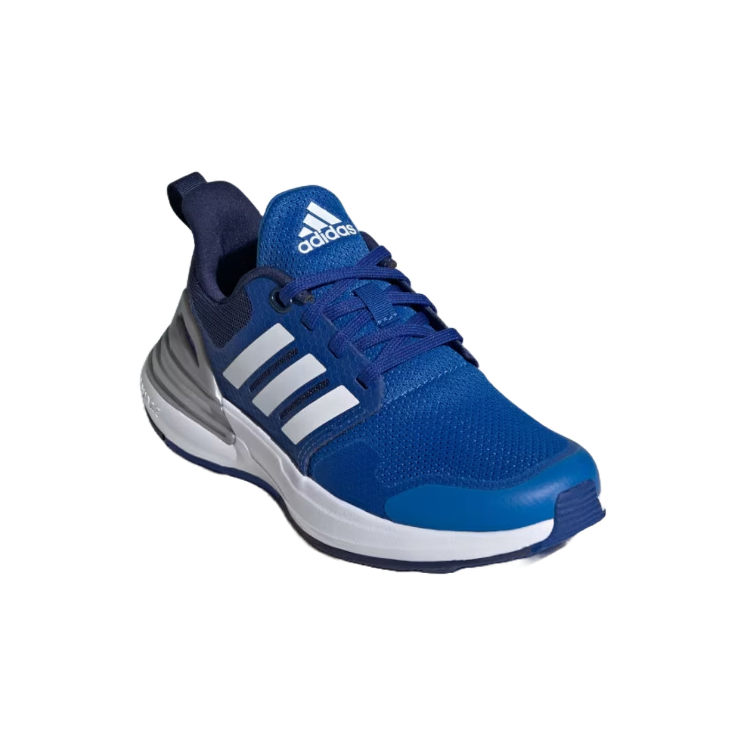 adidas Kid's RapidaSport Shoes in vibrant blue and white, featuring a breathable mesh upper and cushioned sole for active kids.