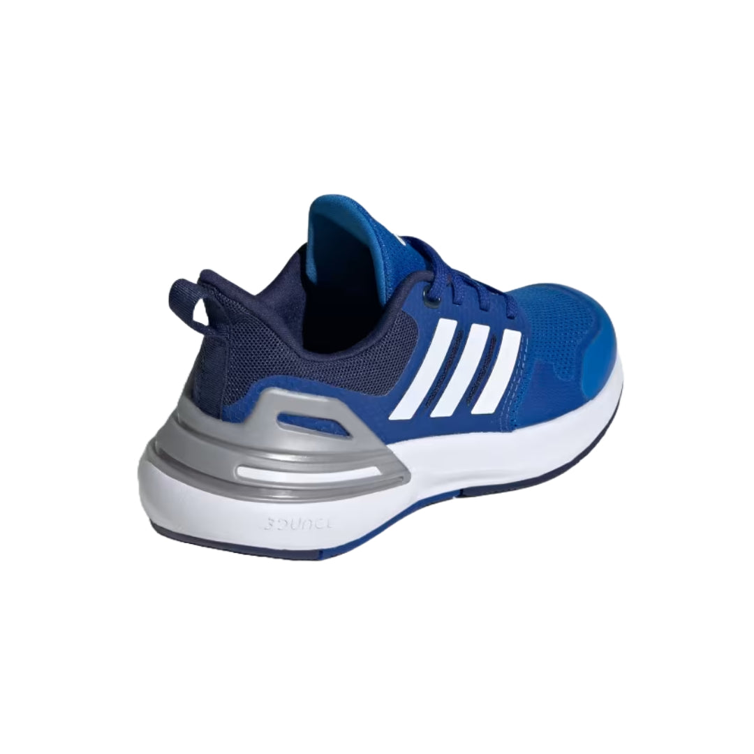 adidas Kid's RapidaSport Shoes in vibrant blue and white, featuring a breathable mesh upper and cushioned sole for active kids.