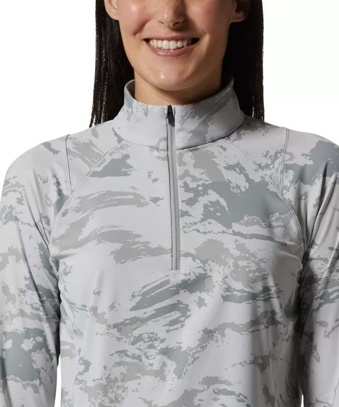 Mountain Hardwear Women's Crater Lake Half Zip 1982641-063 Grey Ice Crag Camo Print