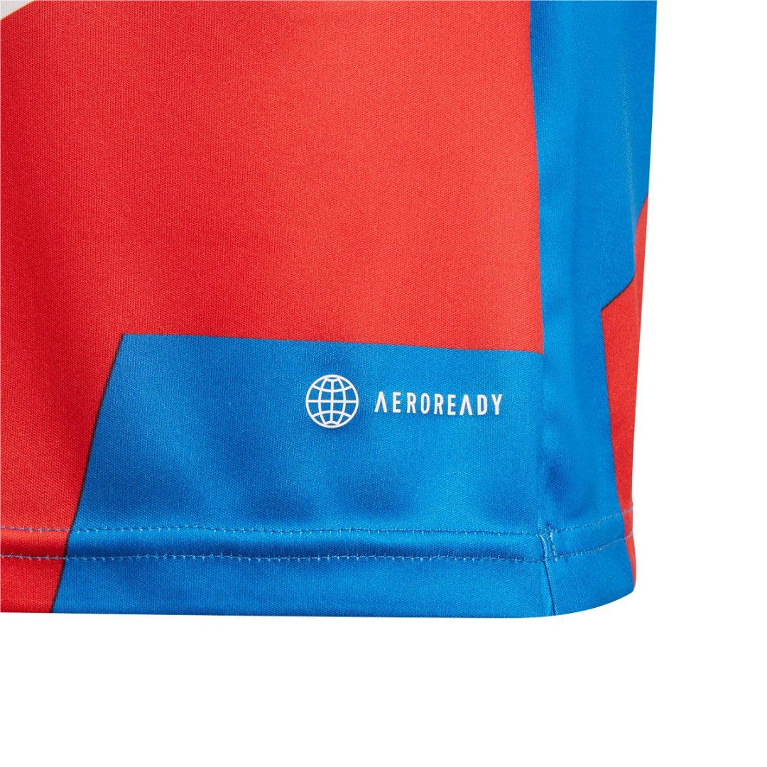 adidas Youth FC Bayern Home Jersey in red and white.