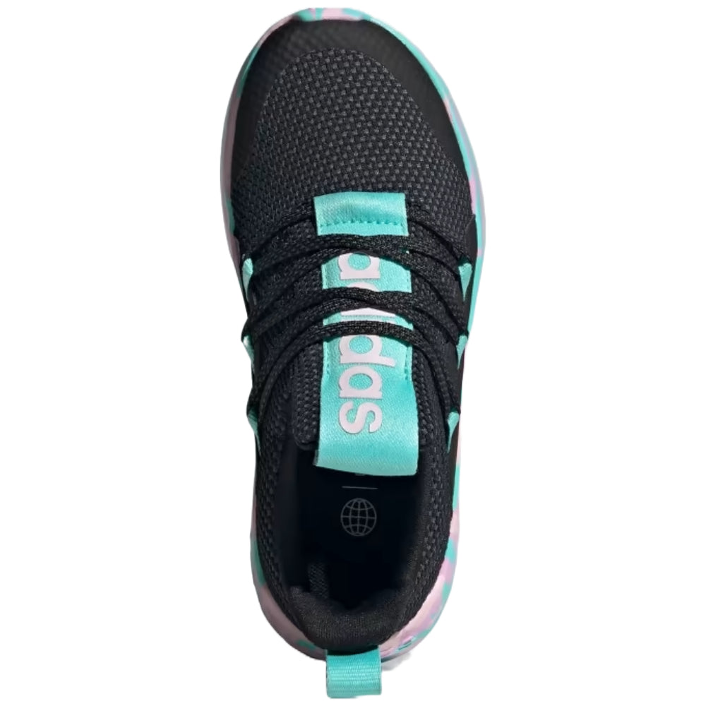 A pair of adidas Kids Lite Racer Adapt 5.0 shoes in vibrant colors with the iconic three stripes on the sides.