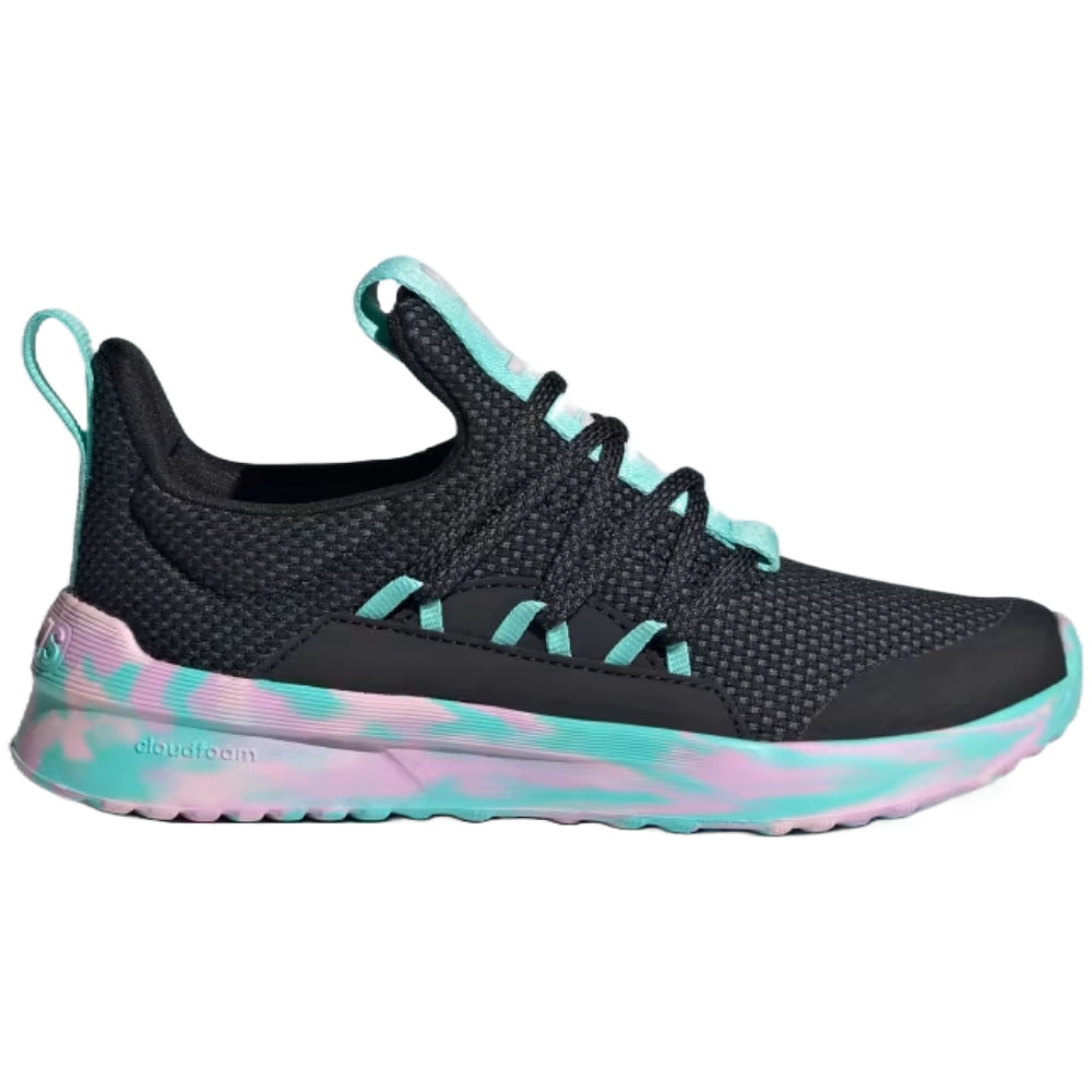 A pair of adidas Kids Lite Racer Adapt 5.0 shoes in vibrant colors with the iconic three stripes on the sides.