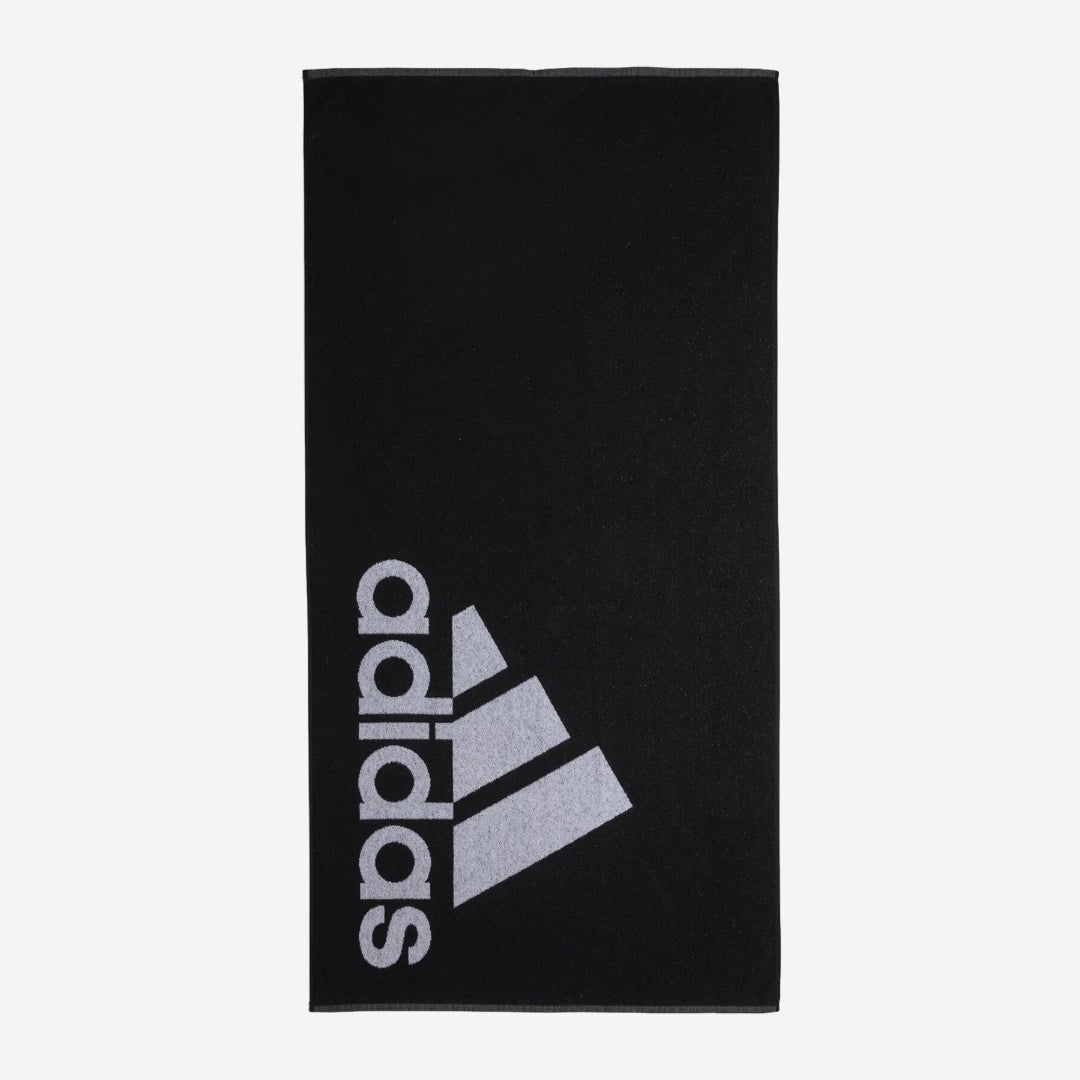 Large adidas Towel in blue with logo detail.