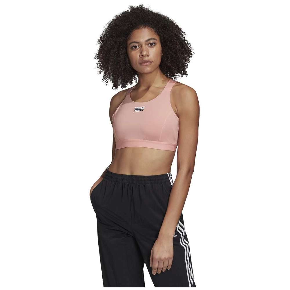 Adidas Originals Women's Bra Top - A trace pink, stylish and comfortable sports bra with the Adidas Originals logo, designed for active women