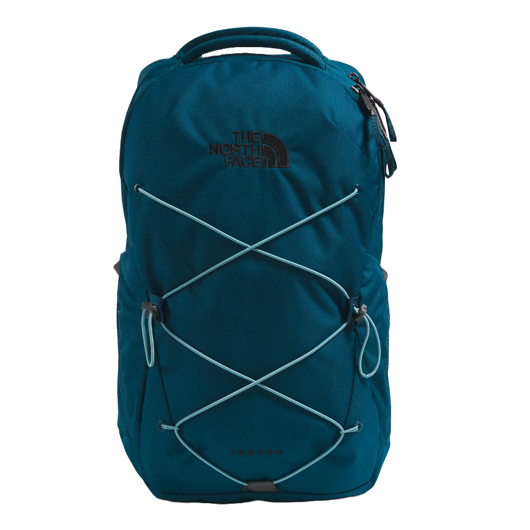 The North Face Jester Backpack featuring a spacious design with multiple compartments and adjustable shoulder straps.