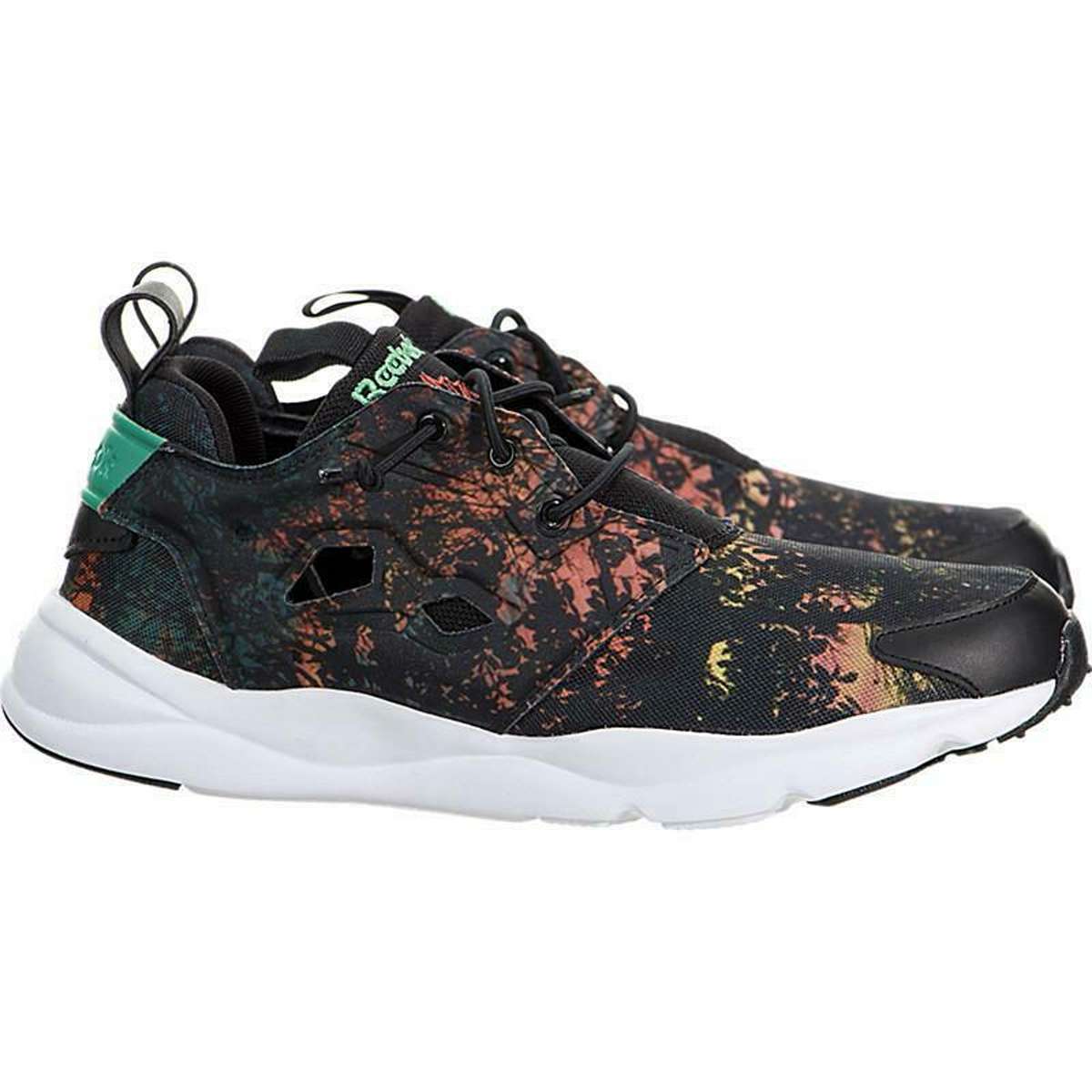 Reebok Women's Furylite Shoes,V62744,Black / Glass Green-Rosette-White