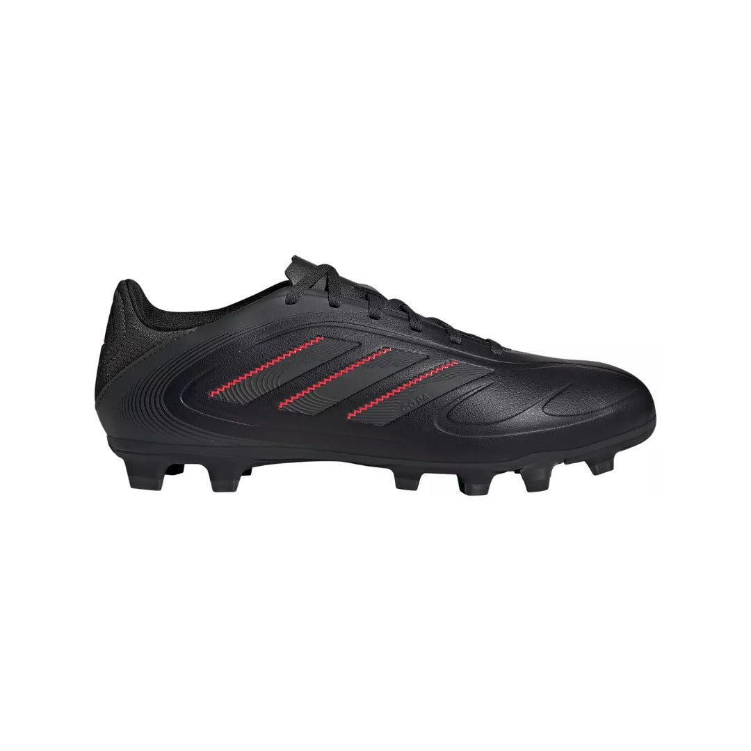 adidas Copa Pure 3 League Firm Multi Ground Soccer Sneakers in white with black stripes, featuring a sleek synthetic leather upper and multi-surface outsole.