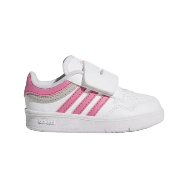 adidas HOOPS 4.0 CF I Sneaker in white with black 3‑Stripes, dual hook‑and‑loop straps, and a sturdy rubber sole.
