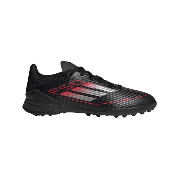 adidas Kids' F50 League Turf Sneakers in a vibrant colorway, featuring a synthetic upper and turf-optimized rubber outsole designed for fast play on artificial surfaces.