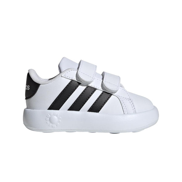 adidas Kids' Grand Court 2.0 Sneakers in white with black 3-Stripes and rubber sole