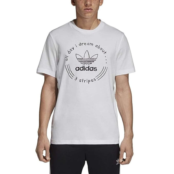 adidas Men's Originals Hand Drawn T-Shirt in white featuring large hand-drawn Trefoil graphic on front with short sleeves and ribbed crew neckline.