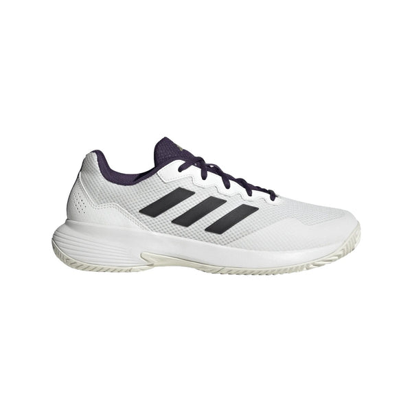 adidas Men's GameCourt 2 Sneaker in white with mesh upper, TPU support, and durable Adiwear rubber sole.