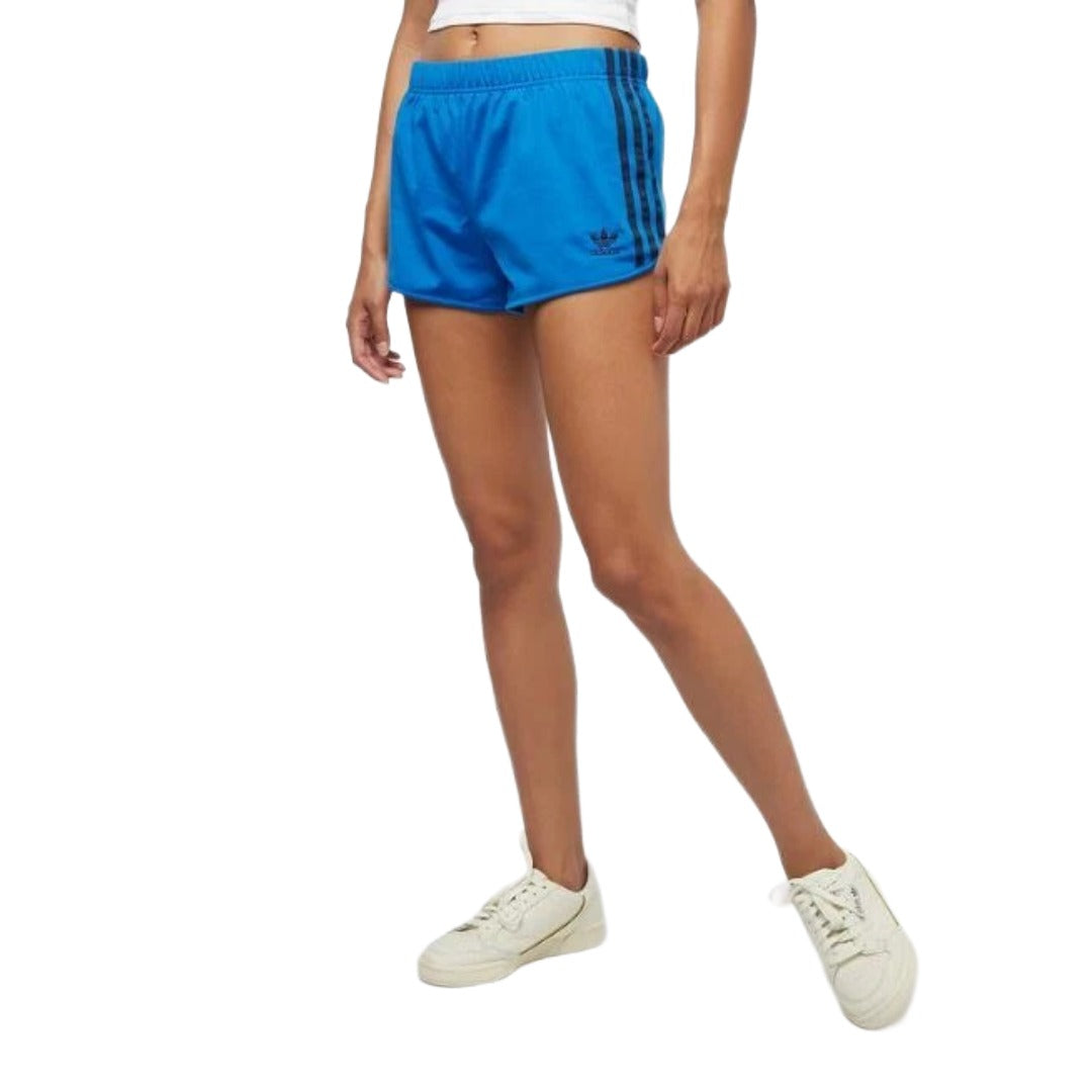 adidas Originals Women’s 3 Stripes Short Sport Pants in black with white side stripes and elastic waistband, casual athletic style.